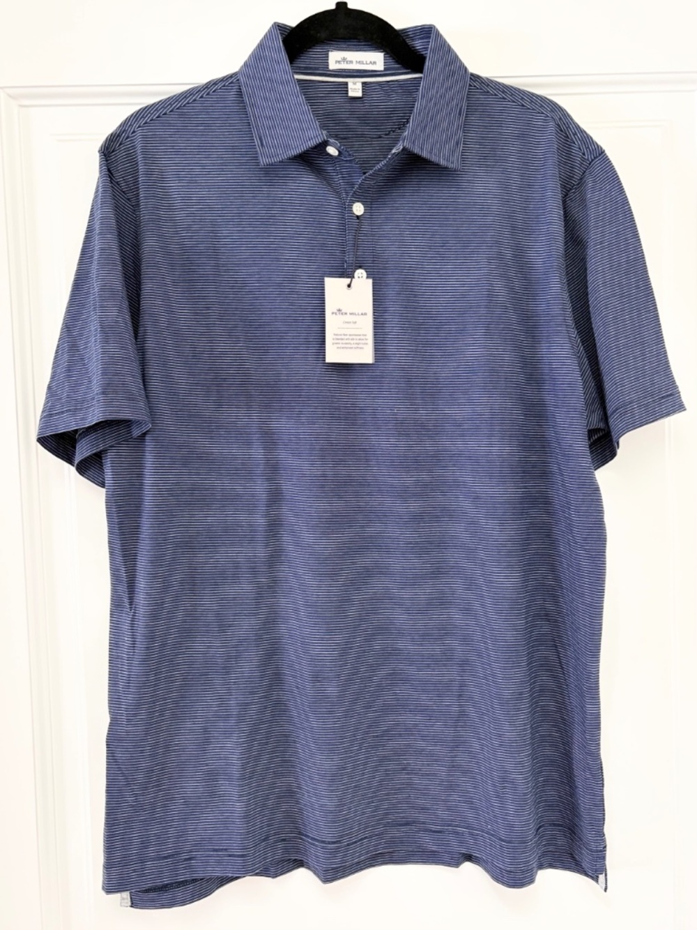 NWT Peter Millar Crown Soft Newport Navy Pinstripe Newport Polo Shirt - M - Picture 2 of 5